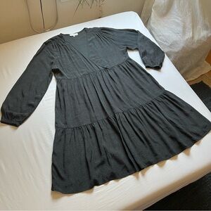 BOII dark grey cheetah leopard animal surplice‎ long puff sleeve tiered midi